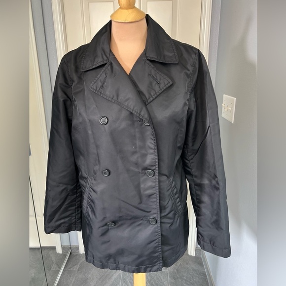 Vintage J Crew Black Double Breasted‎ Rain Coat Trench - Picture 1 of 8